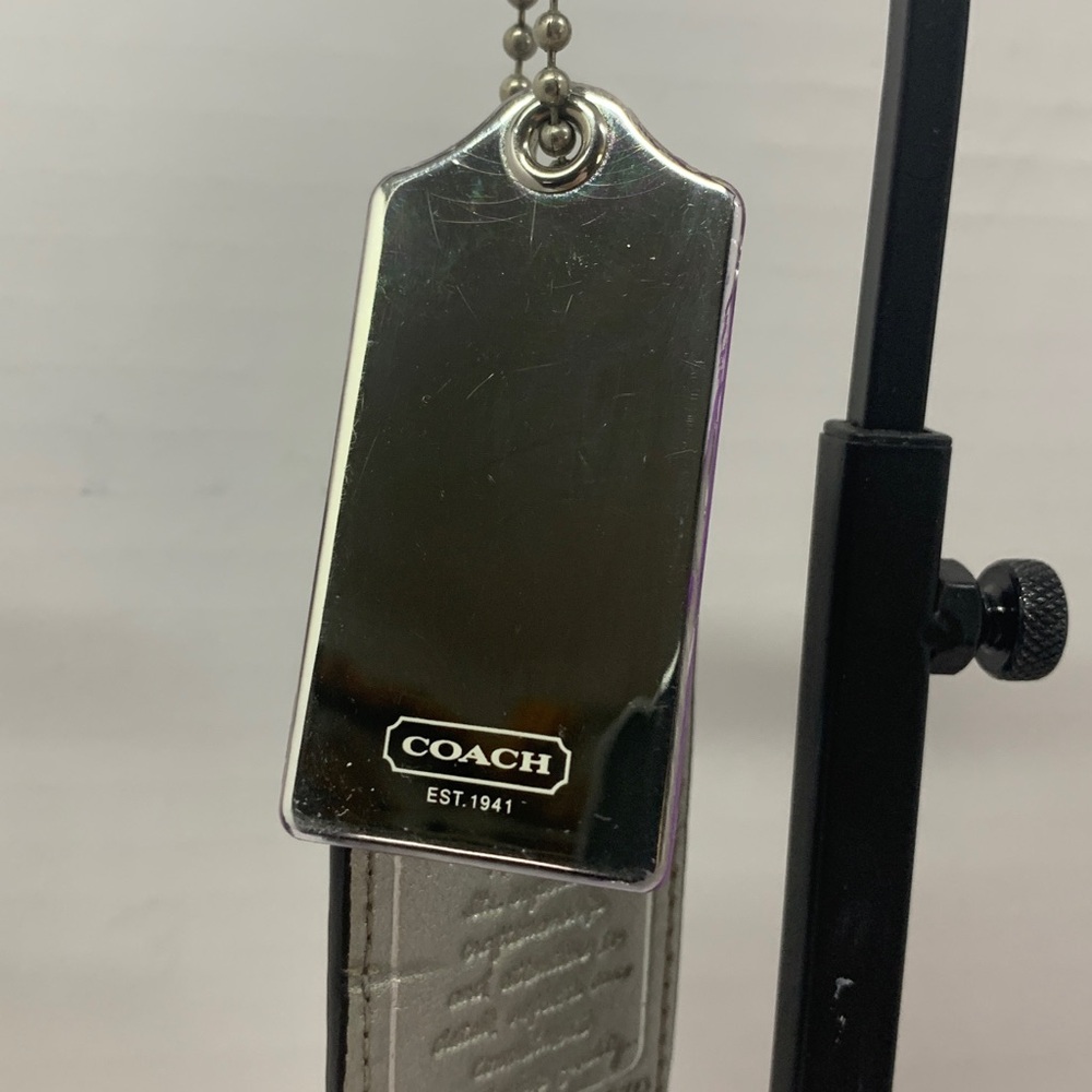 Coach 3.5” Silver Metallic Creed+2.5”Translucent Purple Mirror Acrylic hangtag - Picture 2 of 5